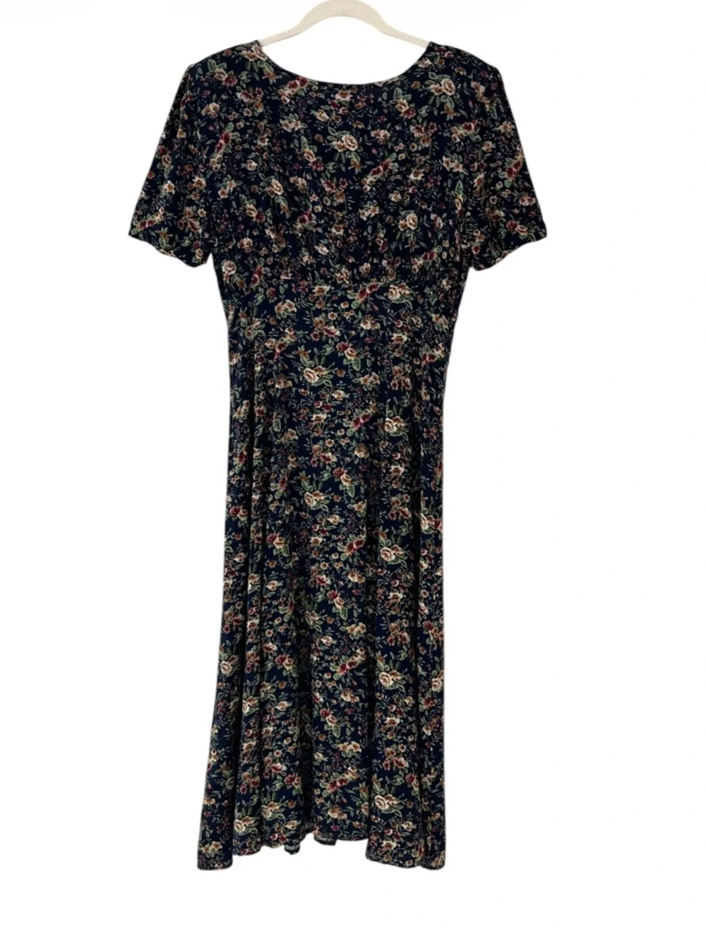 90s Floral Empire Waist Rayon Midi Dress Prairie Cottagecore No Boundaries - Picture 6 of 14